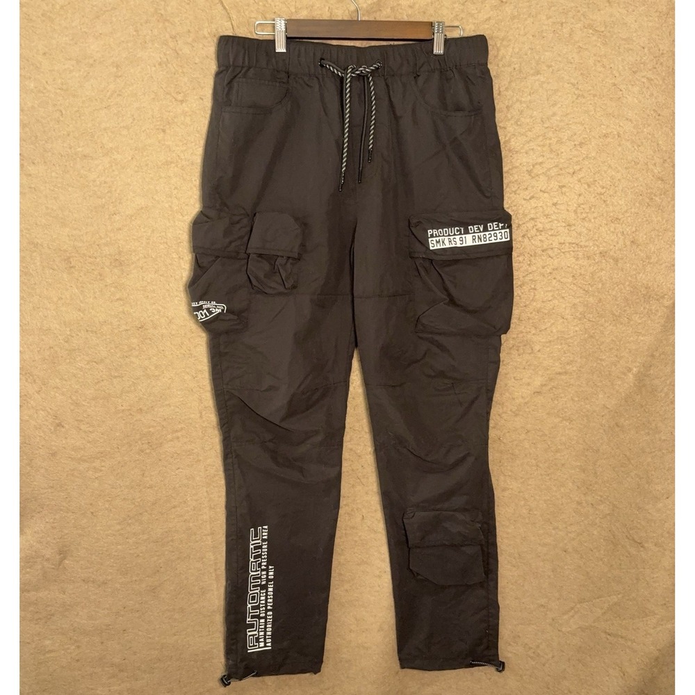 Smoke Rise Cargo Pants Mens Sz M Black Drawstring Cinch Hem Streetwear
